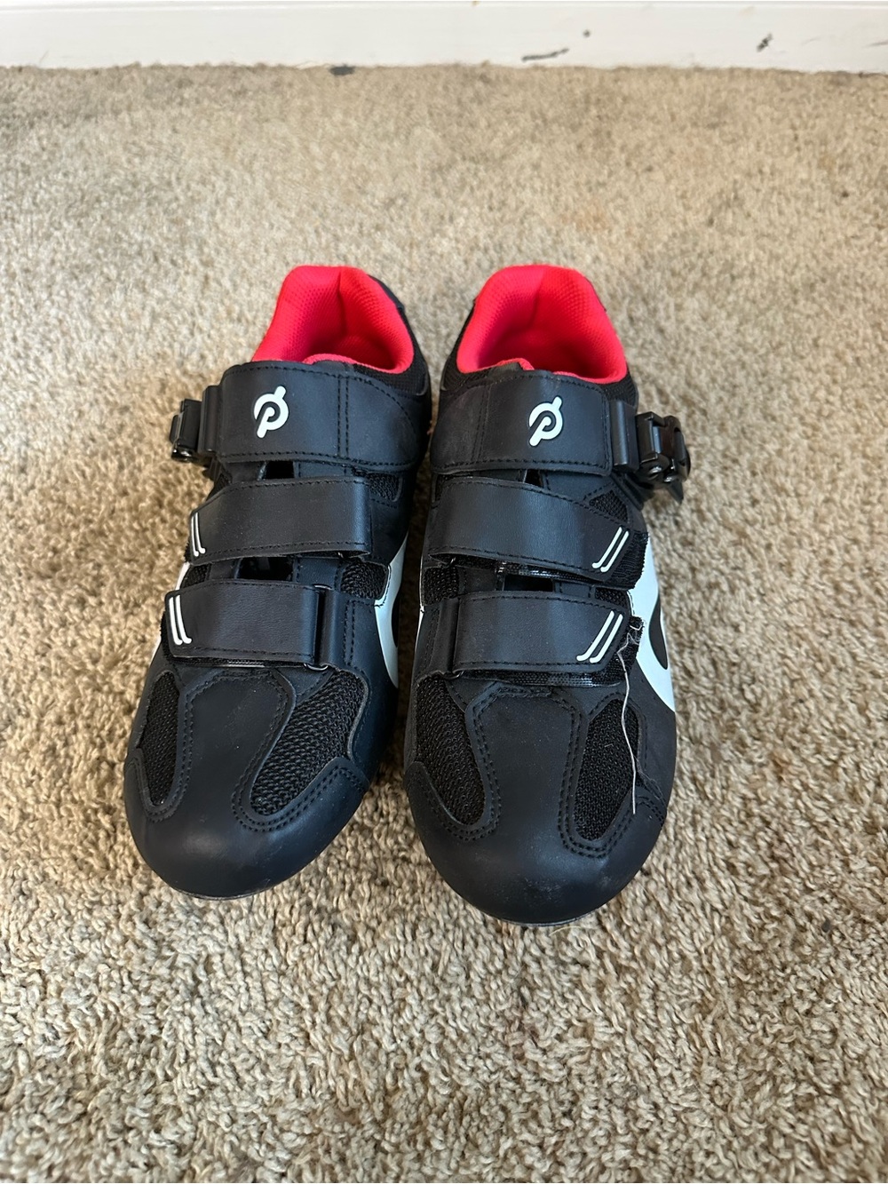 Peloton Kids Black and Pink Cycling Sneakers with Triple Strap SZ 10